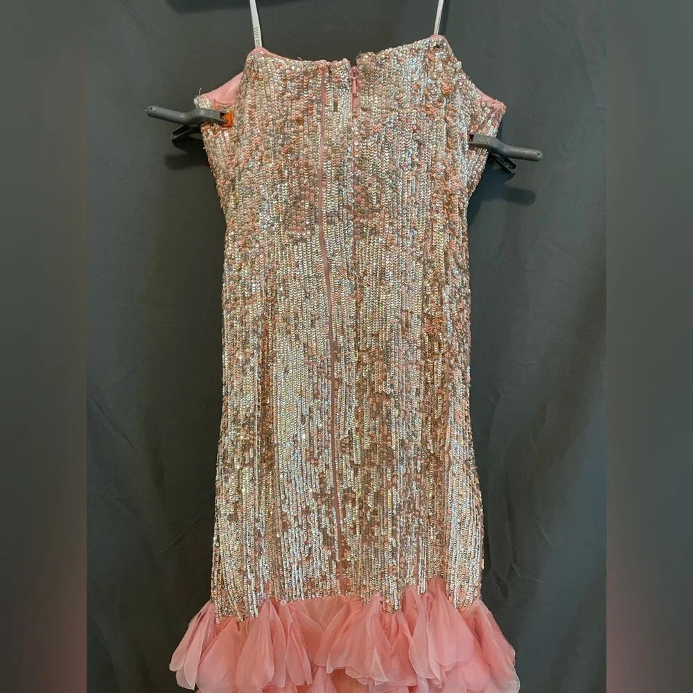Vintage Sherri Hill Pink Sequin Silk Gown - Prom Homecoming Feather Train 4 Y2K - Picture 7 of 12